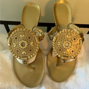 Jack Rogers Women’s Size 7 Georgica Metallic Gold Whipstitch Rubber sandal